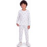Onloox Erkek Çocuk Beyaz Pamuklu Penye Bisiklet Yaka Uzun Kollu Mavi Tüy Desenli Pijama Takımı (5-7 Yaş) - 6 Yaş