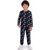 Onloox Erkek Çocuk Lacivert Pamuklu Penye Bisiklet Yaka Uzun Kollu Araba Desenli Pijama Takımı (4-6 Yaş) - 4 Yaş