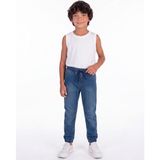 Onloox Erkek Çocuk Mavi Pamuklu Jean Lastikli Paça Regular Fit Beli Bağcıklı Cepli Pantolon (7-8 Yaş) - 7 Yaş