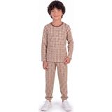 Onloox Erkek Karışık Renk Pamuklu Penye Bisiklet Yaka Uzun Kollu Ekose Desenli Pijama Takımı (10-11 Yaş) - 10 Yaş