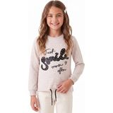 Onloox Kız Çocuk Bej Melanj Pamuklu Bisiklet Yaka Uzun Kollu Incili Taşlı Bağcıklı Sweatshirt (9 Yaş)