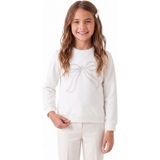Onloox Kız Çocuk Ekru Pamuklu Bisiklet Yaka Regular Kalıp Inci Taş Işlemeli Sweatshirt (7-10 Yaş) - 7 Yaş