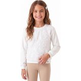 Onloox Kız Çocuk Ekru Pamuklu Bisiklet Yaka Regular Organze Gül Kabartmalı Sweatshirt (6-12 Yaş) - 10 Yaş