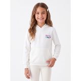 Onloox Kız Çocuk Ekru Pamuklu Kapüşonlu Uzun Kollu Tam Kalıp Kanguru Cepli Güpürlü Sweatshirt (3 Yaş)