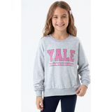 Onloox Kız Çocuk Gri Melanj Pamuklu Bisiklet Yaka Uzun Kollu Regular Baskılı Sweatshirt (8-14 Yaş) - 9 Yaş