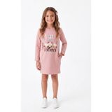Onloox Kız Çocuk Gülkurusu Pamuklu Bisiklet Yaka Uzun Kollu Slim Fit Baskılı Cepli Tunik Elbise (6-9 Yaş) - 6 Yaş
