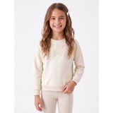 Onloox Kız Çocuk Krem Pamuklu Bisiklet Yaka Regular Incili Çiçek Nakışlı Sweatshirt (9-14 Yaş) - 10 Yaş