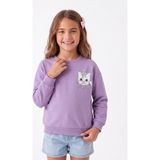 Onloox Kız Çocuk Lila Pamuklu Bisiklet Yaka Oversize Kedi Prenses Sırt Baskılı Sweatshirt (1.5-5 Yaş) - 4 Yaş