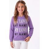 Onloox Kız Çocuk Lila Pamuklu Bisiklet Yaka Regular Kesim Yazı Baskılı Pullu Sweatshirt (8-12 Yaş) - 8 Yaş
