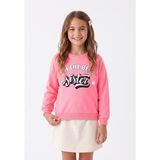 Onloox Kız Çocuk Neon Pembe Pamuklu Iki Iplik Bisiklet Yaka Regular Yazı Baskılı Sweatshirt (10-12 Yaş) - 10 Yaş
