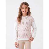 Onloox Kız Çocuk Pembe Pamuklu Bisiklet Yaka Uzun Kollu Pullu Kelebek Işlemeli Sweatshirt (8-12 Yaş) - 10 Yaş