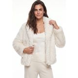 Onloox Krem Polyester Yumuşak Dokulu Peluş Uzun Kollu Rahat Kesim Tüylü Mont - 44