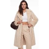 Onloox Krem Polyester Yumuşak Dokulu Uzun Kol Düz Kesim Kürklü Astarlı Kışlık Mont - 40