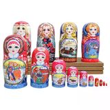Onlu Ahşap Matruşka Bebek Seti 20Cm Lüks Renkli 10 Parça M20