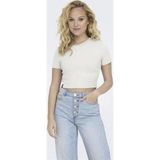 Only 15311891 Likralı Fitilli Crop Kadın T-Shirt Beyaz