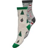 Only 2'li Noel Çorabı Seti - Noel Ağacı & Şeker Kamışı Desenli - Sıcak & Rahat - Standart - Renkli
