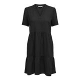 ONLY Bayan Elbise ONLTIRI-Caro S/S V Yaka LIN Dress CC PNT, Siyah, L