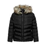 ONLY Carmakoma Kapitone Kışlık Ceket Puffer Blouson Suni Kürklü Kapüşon Büyük Beden Mont Carnew, Siyah, S
