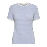 ONLY Çizgili Fitted Bisiklet Yaka T-Shirt, Ekru-Mavi, XL Beden, Kadın