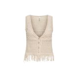 ONLY Ekru Kadın V Yaka Örgü Şişme Yelek ONLALIX SL FRINGE WAISTCOAT KNT