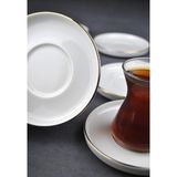 Only Home 6 Kişilik Porselen Çay Tabağı Gold Yaldızlı 6 Adet Sade Modern Çay Tabak -Çizgili - 10 ml - Beyaz