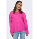 Only Kadın Cepli Keten Gömlek Oversize Fit Onlcaro - 15278795 - Pembe