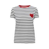ONLY Kadın Çizgili T-shirt, Kırmızı Yaka Detaylı, Bej, XS