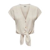ONLY Kadın Gömlek ONLSIESTA SS KNOT LIN BL SHIRT PNT NOOS Kırık Beyaz L
