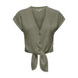 ONLY Kadın Gömlek ONLSIESTA SS KNOT LIN BL SHIRT PNT NOOS Koyu Yosun Yeşili L