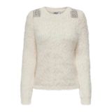 ONLY Kadın Kazak, Uzun Kollu, Crew Neck, Beyaz, Bling Detaylı, L Beden
