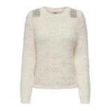 ONLY Kadın Kazak, Uzun Kollu, Crew Neck, Bling Detaylı, Beyaz, XS