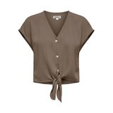 ONLY Kadın kısa kollu bluz düğmeli ve bağlama kurdeleli Cropped Shirt, Walnut, M