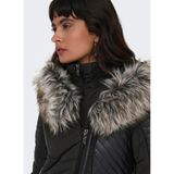 ONLY Kadın Koyu Siyah Uzun Kaban, Kürk Kapüşonlu, ONLNEWLINETTE FUR HOOD COAT OTW, S Beden