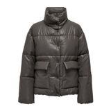 ONLY Kadın ONLANJA FAUX LEATHER OVERSIZE PUFFER OTW Mont, Koyu Gri, S