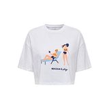 ONLY Kadın ONLBONE S/S VACAN TOP BOX JRS Tişört, Bright White Print:Bonjour, M
