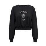 ONLY Kadın ONLCATE L/S COFFEEE O-NECK BOX SWT Sweatshirt, Siyah, M