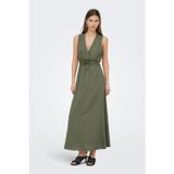 Only Kadın Onlgoa Kruvaze Yaka Beli Lastikli Keten Maxi Elbise 15363694 Haki