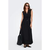 Only Kadın Onlgoa Kruvaze Yaka Beli Lastikli Keten Maxi Elbise 15363694 Siyah