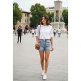 ONLY Kadın Onljulıa Bisiklet Yaka Taş Detaylı %100 Pamuk T-Shirt 15324847 Whıte