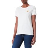 ONLY Kadın Onlkita Life S/S Logo Top Noos T-Shirt, Cloud Dancer/Baskı: Altın Parıltılı Kalp, M