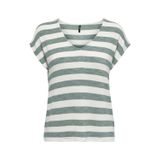 ONLY Kadın ONLLIRA Life S/S V Yaka TOP JRS Tişört, Chinois Green/Stripes:Cloud Dancer, XS, Chinois Green/Stripes: Cloud Dancer, XS