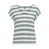ONLY Kadın ONLLIRA Life S/S V Yaka TOP JRS Tişört, Chinois Yeşil/Çizgili: Cloud Dancer, Small, Chinois Green/Stripes: Cloud Dancer, S