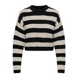 ONLY Kadın ONLMALAVI L/S CROPPED PULLOVER KNT NOOS Kazak, Black Stripes:WIDE/PUMICE STONE, XL