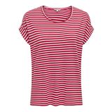 Only Kadın Onlmoster Stripe S/S O-Neck Top JRS Noos Basic üst giyim, yuvarlak yakalı ve kısa kollu, boş zaman kıyafetleri için, Lychee, X-Large, Lychee, XL