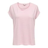 Only Kadın Onlmoster Stripe S/S O yaka Top JRS Noos Basic üst giyim, yuvarlak yakalı ve kısa kollu, boş zaman kıyafetleri için, pembe bayan, M, Pembe (Pink Lady), M