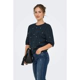 Only Kadın Onlsussı Inci ve Taş Süslemeli Kısa Kollu Örme Kazak 15352067 Lacivert