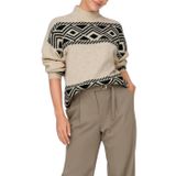 ONLY Kadın Onlvictoria L/S yüksek yaka kazak KNT örgü kazak, Pumice Stone/Desen: Siyah jakarlı, XL