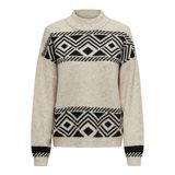 ONLY Kadın Onlvictoria L/S yüksek yaka kazak KNT örgü kazak, Pumice Stone/Desen: Siyah jakarlı, XS