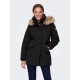 Only Kadın Siyah Parka Mont – Uzun Kollu, Kürk Kapüşonlu, Soğuk Havalara Uygun Rahat ve Şık Tasarım - XS - Black