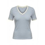 ONLY Kadın T-shirt, Çizgili, V-Yaka, Kısa Kollu, Mavi, S Beden